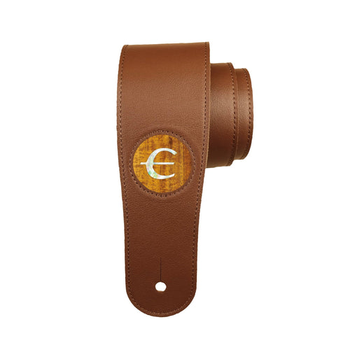 GibsonbyThalia Strap AAA Curly Hawaiian Koa & Epiphone Pearl "E" Logo Inlay | Italian Leather Strap Black / Standard