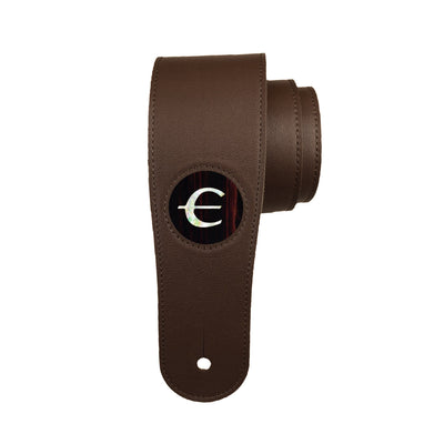 GibsonbyThalia Strap Black Ebony & Epiphone Pearl "E" Logo Inlay | Italian Leather Strap Dark Chocolate / Standard