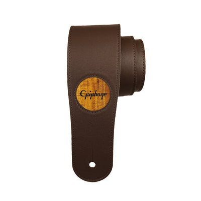 GibsonbyThalia Strap Epiphone Inked Logo Inlay | Italian Leather Strap AAA Curly Koa / Dark Chocolate / Standard