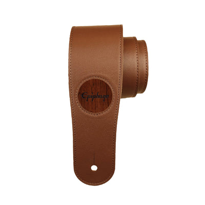 GibsonbyThalia Strap Indian Rosewood & Epiphone Inked Logo Inlay | Italian Leather Strap Brown / Standard