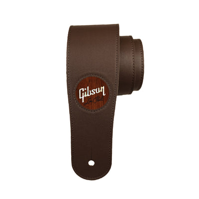 GibsonbyThalia Strap Indian Rosewood & Gibson Les Paul Pearl Logo Inlay | Italian Leather Strap Dark Chocolate / Standard