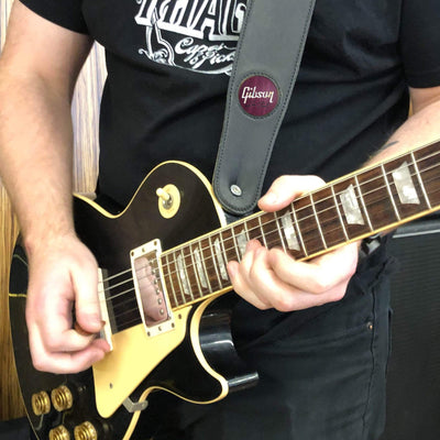 GibsonbyThalia Strap Purpleheart & Gibson Les Paul Pearl Logo Inlay | Italian Leather Strap