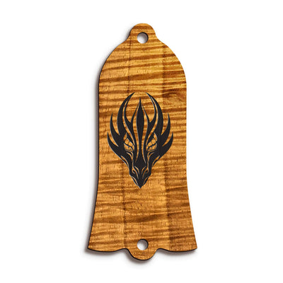 GibsonbyThalia Truss Rod Cover Gibson Truss Rod Cover (Traditional) | Shape T22 - Fits Gibson Guitars Engraved Dragonhead / AAA Curly Koa