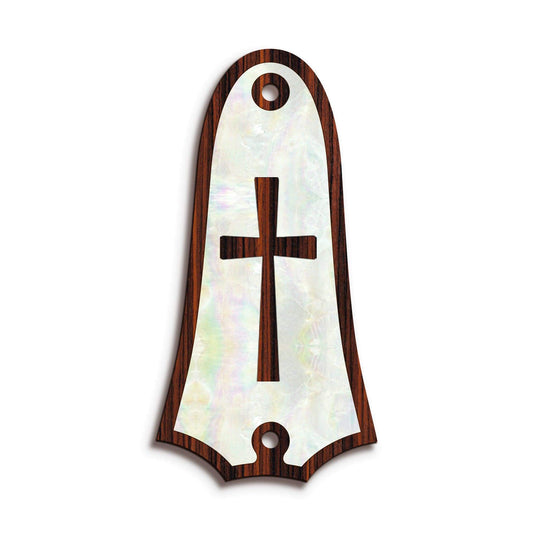 TaylorbyThalia Truss Rod Cover Custom Truss Rod Cover | Shape T4 - Fits 2 Hole Taylor Guitars Cross in Pearl / Indian Rosewood
