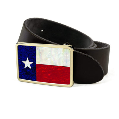 Thalia Belts Texas Lonestar Shell Inlay | Premium Leather Belt 24K Gold / Black / 32