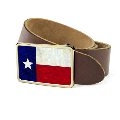 Thalia Belts Texas Lonestar Shell Inlay | Premium Leather Belt 24K Gold / Dark Brown / 32