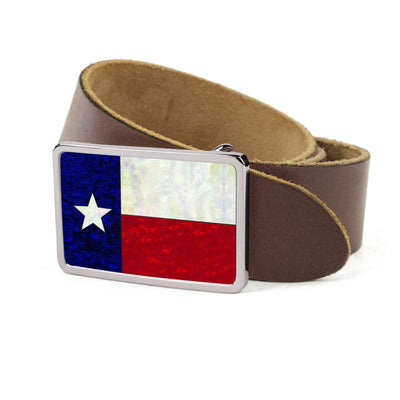 Thalia Belts Texas Lonestar Shell Inlay | Premium Leather Belt Chrome / Dark Brown / 32