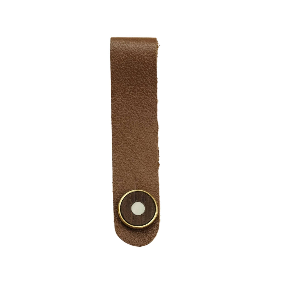 Thalia Leather Strap Tie Mother of Pearl & Exotic Wood | Leather Headstock Strap Tie Brown / Gold / Indian Rosewood