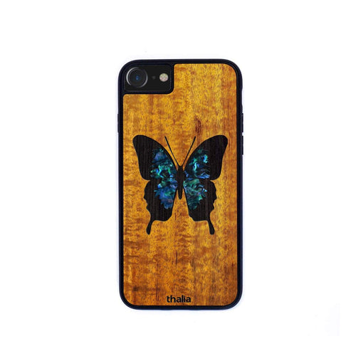 Thalia Phone Case AAA Curly Hawaiian Koa & Blue Abalone Butterfly | iPhone Case iPhone 12 Pro Max