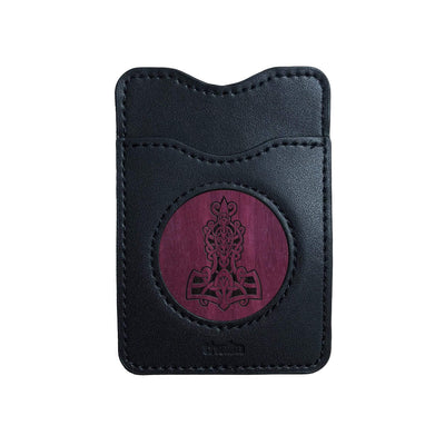 Thalia Phone Wallet Mjolnir Thor's Hammer Engraving | Leather Phone Wallet Purpleheart