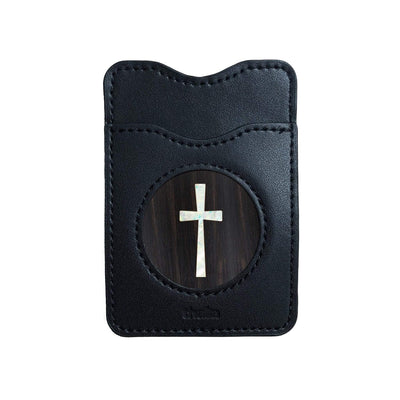 Thalia Phone Wallet Pearl Cross | Leather Phone Wallet Black Ebony