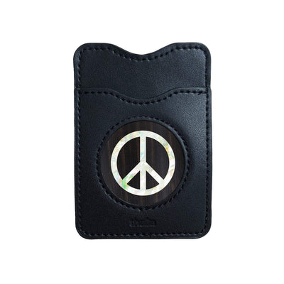 Thalia Phone Wallet Pearl Peace Sign | Leather Phone Wallet Black Ebony