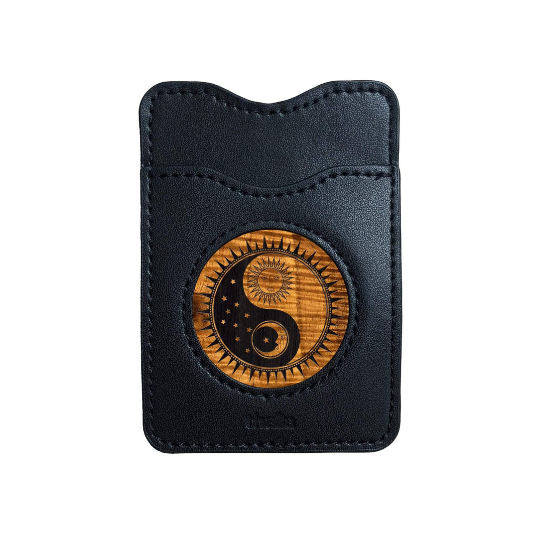 Thalia Phone Wallet Yin Yang Night & Day Engraving | Leather Phone Wallet AAA Curly Koa