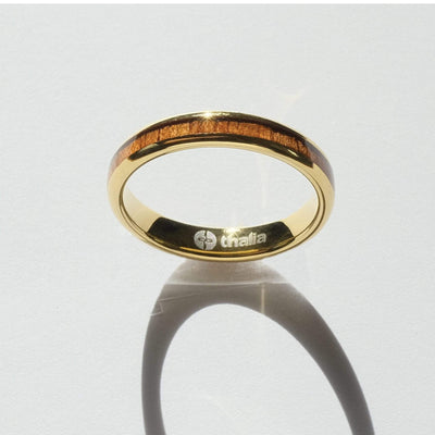 Thalia Ring AAA Curly Hawaiian Koa | Tungsten Carbide Ring 4mm 8 / 24K Gold