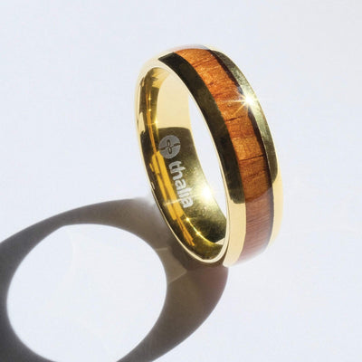 Thalia Ring AAA Curly Hawaiian Koa | Tungsten Carbide Ring 8mm 11 / 24K Gold