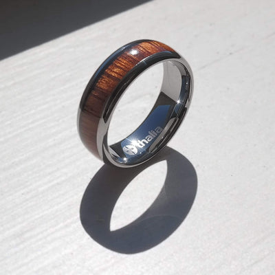 Thalia Ring AAA Curly Hawaiian Koa | Tungsten Carbide Ring 8mm