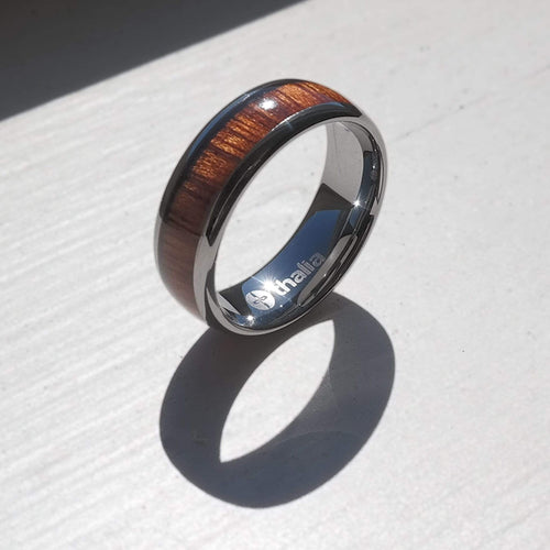 Thalia Ring AAA Curly Hawaiian Koa | Tungsten Carbide Ring 8mm 11 / 24K Gold