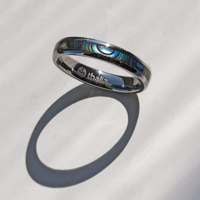 Thalia Ring Blue Abalone | Tungsten Carbide Ring 4mm 5 / Chrome