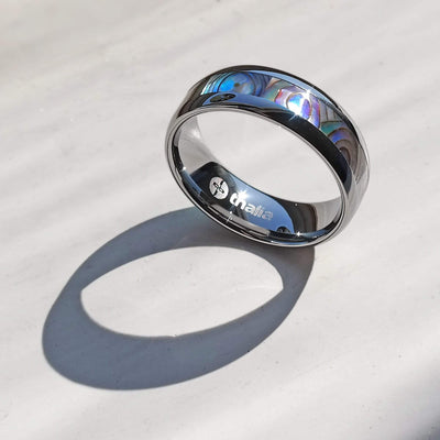 Thalia Ring Blue Abalone | Tungsten Carbide Ring 8mm 8 / Chrome