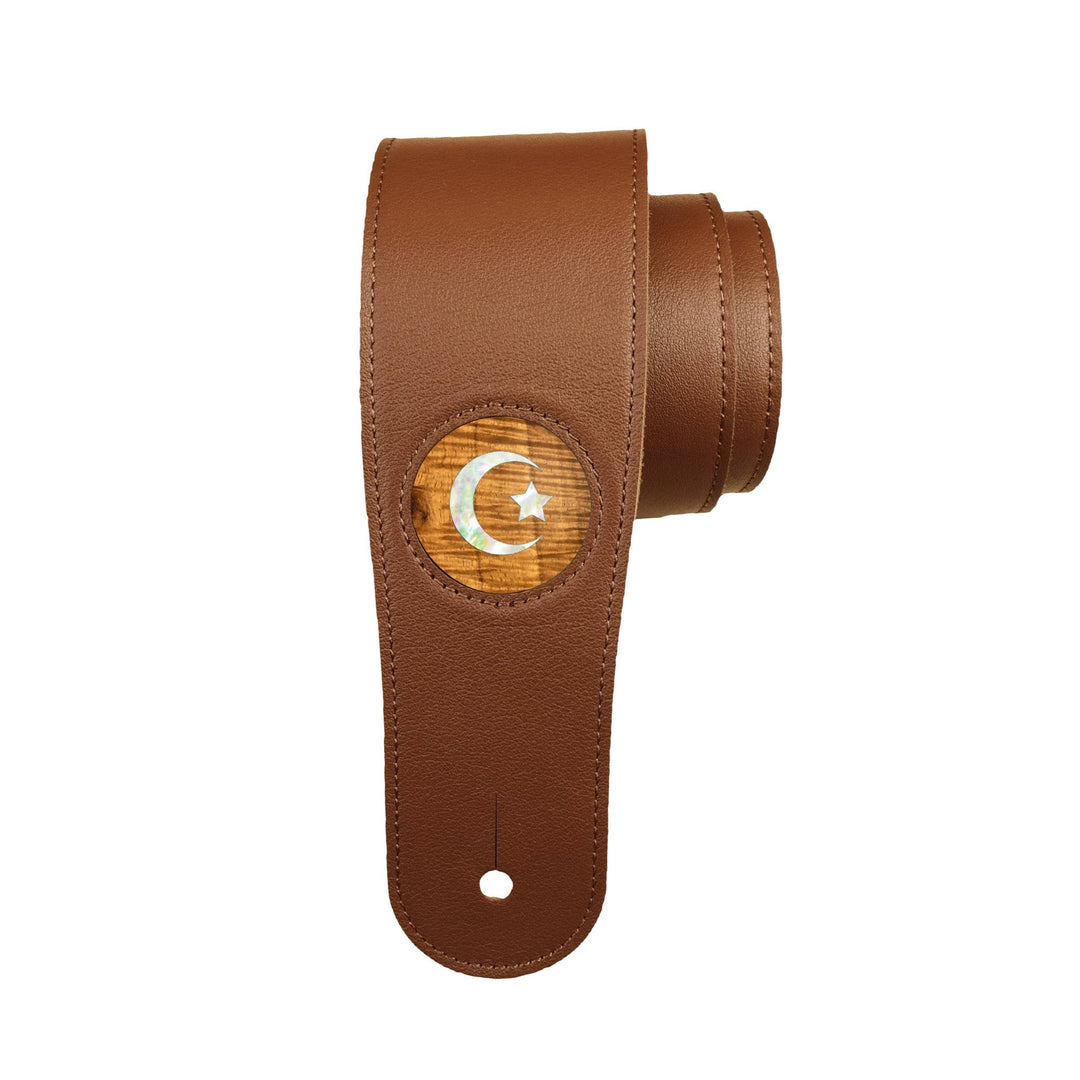 Thalia Strap AAA Curly Hawaiian Koa & Pearl Crescent Moon & Star Inlay | Italian Leather Strap Brown / Standard