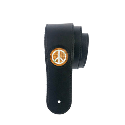 Thalia Strap AAA Curly Hawaiian Koa & Pearl Peace Sign Inlay | Italian Leather Strap Black / Standard
