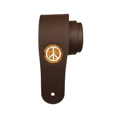 Thalia Strap AAA Curly Hawaiian Koa & Pearl Peace Sign Inlay | Italian Leather Strap Dark Chocolate / Standard
