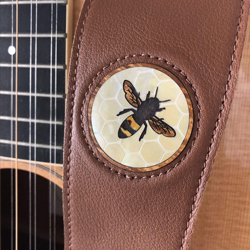 Thalia Strap Hawaiian Koa Bee & Vintage Pearl Honeycomb Inlay | Italian Leather Strap Dark Chocolate / Standard