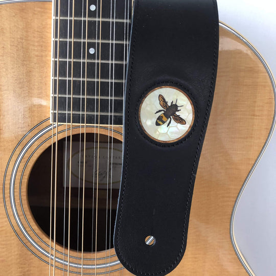 Thalia Strap Hawaiian Koa Bee & Vintage Pearl Honeycomb Inlay | Italian Leather Strap Black / Standard