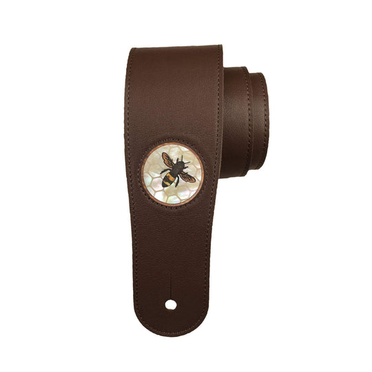 Thalia Strap Hawaiian Koa Bee & Vintage Pearl Honeycomb Inlay | Italian Leather Strap Dark Chocolate / Standard