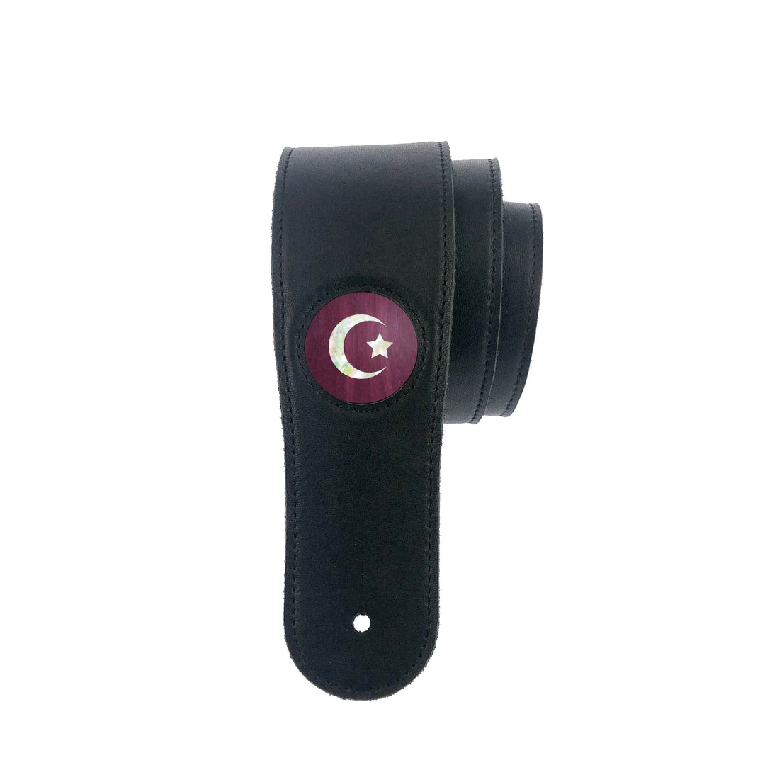 Thalia Strap Purpleheart & Pearl Crescent Moon & Star Inlay | Italian Leather Strap Black / Standard